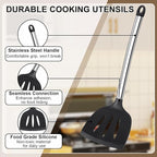 Silicone Cooking Utensils Set, Vayvnt 8 PCS Kitchen Utensils Set with Stainless Steel Handle, Heat Resistant Kitchen Tools for Nonstick Cookware, Large Spatula Spoons Turner, Dishwasher Safe, Black