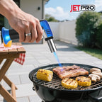 Butane Torch Lighter Refillable with Adjustable Flame Kitchen Torch for Creme Brulee Baking BBQ Cooking Soldering One Hand Operation with Fuel Window Safety Lock (Butane Gas Not Included)