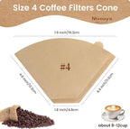 Niveaya 200 Count Coffee Filters #4, Unbleached Natural Brown Coffee Filters 8-12Cup, Disposable Cone Paper Fliters for Pour Over and Drip Coffee Maker