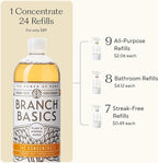 Branch Basics Cleaning Essentials Kit: All Purpose, Glass and Bathroom Cleaner - Concentrate (33.8 Oz) (24 Refills) + Refillable Glass Spray Bottles (16 Oz) Plant Based, Human-Safe, & Fragrance Free