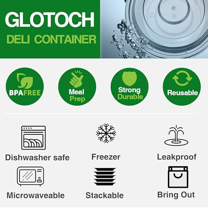 Glotoch Meal Prep Container, 50 Pack 24 OZ To Go Containers，Round Plastic Food Storage Containers Set with Lids - Microwave, Freezer & Dishwasher Safe，Eco-Friendly, BPA-Free, Durable & Stackable