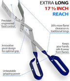 Shark BBQ Grill Tongs - 2-Pack, Great Value - 17" & 13" Professional Kitchen and Outdoor Grilling Utensil Set (Blue)