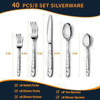 Silverware Set, 40 Piece Premium Stainless Steel Flatware Set for 8, Heavy Duty Silverware Cutlery Sets with Wavy Patterns, Spoons and Forks Set, Mirror Polished, Dishwasher Safe