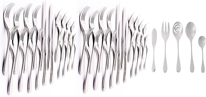 KNORK's Original Flatware Set - 45 Piece Glossy Silverware Set with Knork Forks - Durable and Stylish Knork Flatware Set for Everyday Use, Service for 8