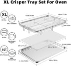 Air Fryer Basket for Oven, Extra Large 18.8" x 12.8" Oven Air Fryer Basket and Tray Set with 30 PCS Parchment Papers, Stainless Steel Air Fryer Pan and Crisper Tray (Silver)