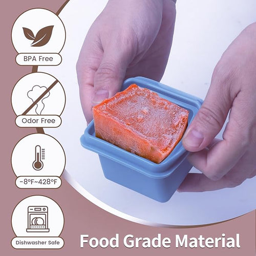 1/2 Cup Silicone Freezer Tray With Lid - Silicone Freezer Molds 8-Pack For meal prep & freezing of various sauces and other dishes, makes 8 perfect 1/2 cup portions cubes (Blue 8 Pack)