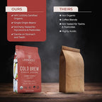 Lifeboost Dark Cold Brew Coffee - Single Origin Non-GMO USDA Organic Low Acid Coarse Ground Coffee for Cold Brew - 3rd Party Tested For Mycotoxins & Pesticides - 12 Ounces