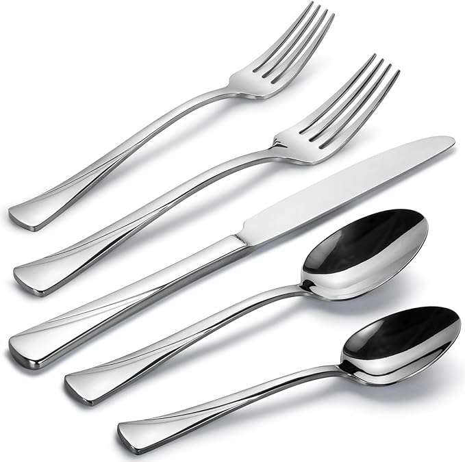 Alata Alice 40-Piece Silverware Set Stainless Steel Flatware Set,Service for 8,Mirror Polished Cutlery Set,Dishwasher Safe