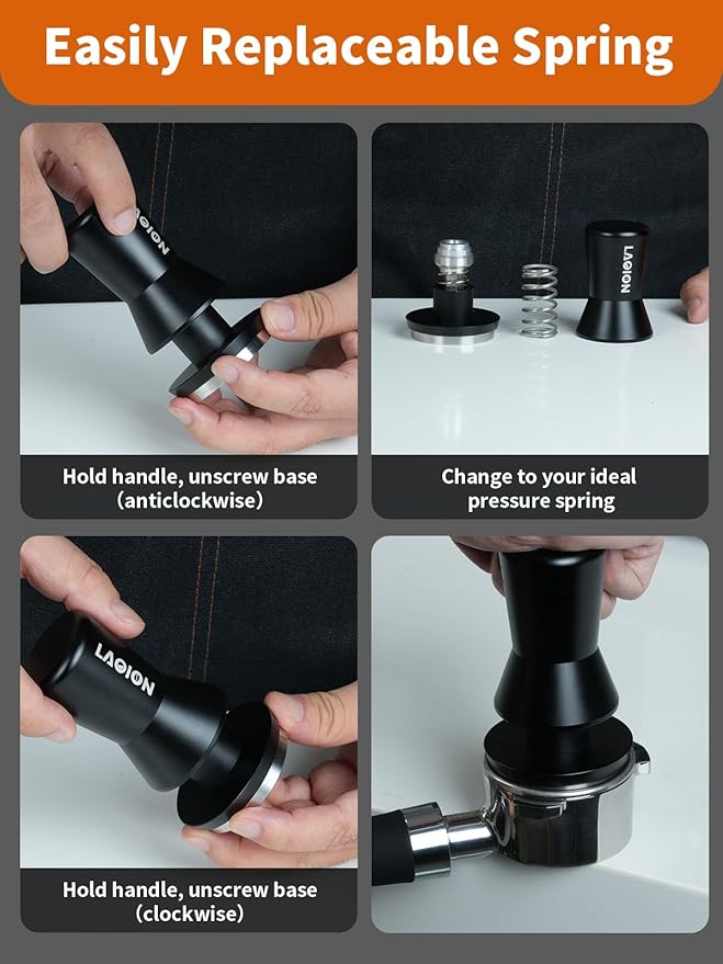 53.3mm Espresso Tamper, Coffee Espresso Accessories with Ergonomic Handle, Tamper Tool Espress Includes 15lb/25lb/30lb Replacement Spring, Coffee Tamper Fits for Breville 54mm Portafilters