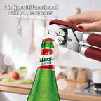 Can Opener Manual, Handheld Strong Heavy Duty Stainless Steel Can Opener, Comfortable Handle, Sharp Blade Smooth Edge, Can Openers with Multifunctional Bottle Opener, Red