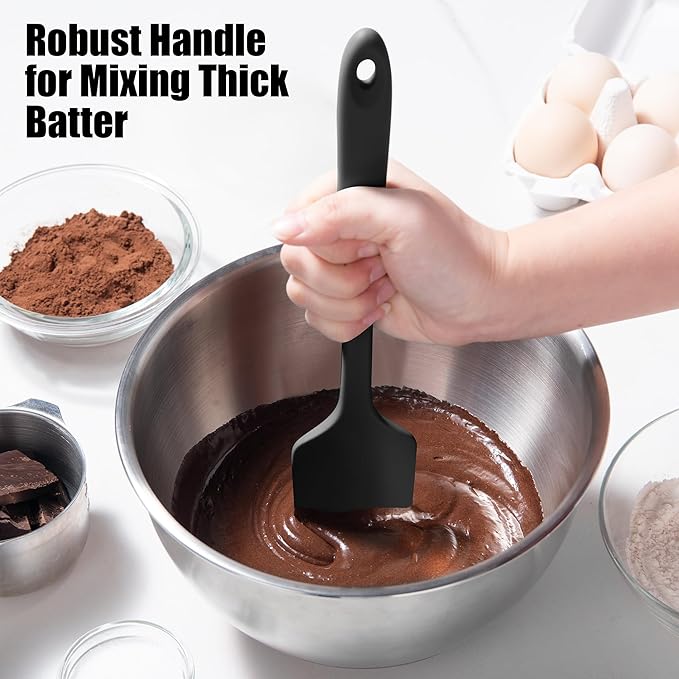 4-Piece Silicone Spatula Scrapers: Doosu 600°F Heat Resistant Food Grade Kitchen BPA Free Rubber Baking Cooking Tool Nonstick Utensil Set for Mixing, Scraping, Folding, Stirring, Serving (Black)
