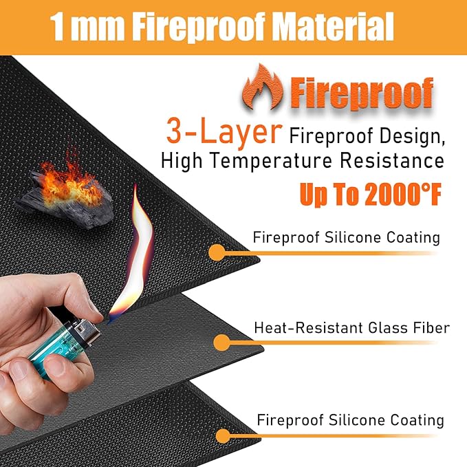 TOHONFOO 60 x 48 in Under Grill Mat for Outdoor Grill - Fireproof BBQ Mats for Grilling to Protect The Deck, Patio, Pavers - Easy to Clean Indoor Fireplace Mat - 1mm