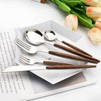 20 Piece (4 Set) Wood Handle Silverware Set, Retro 18/0 Stainless Steel Cutlery Set, Kitchen Utensils Include Knife Fork Spoon, Mirror Polish, Silver