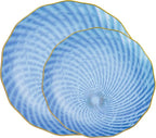 PLASTICPRO 30 Pack Plastic Plates Set of 15-10 inch Plates and 15-7 inch Plates, Elegant Clear Blue Spiral and Gold Rim Disposable Fancy Plates Premium Heavyweight