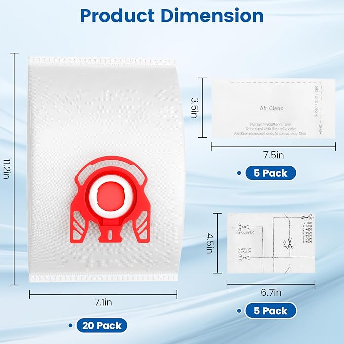 20 Pack 3D Airclean FJM Vacuum Cleaner Bags Compatible with Miele FJM Vacuum Cleaner, Compact C1, Compact C2, Complete C1, S241, S290, S300i, S500, S700, S4, S6 Series, Replaces Part 10123220