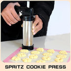 Cookie Press, Cookie Press Gun for Baking, Spritz Cookie Press, Stainless Steel Churros Maker Machine Kit, with 6 Brushes, 13 Cookie Discs, 8 Icing Nozzles, for Cookie Decorating