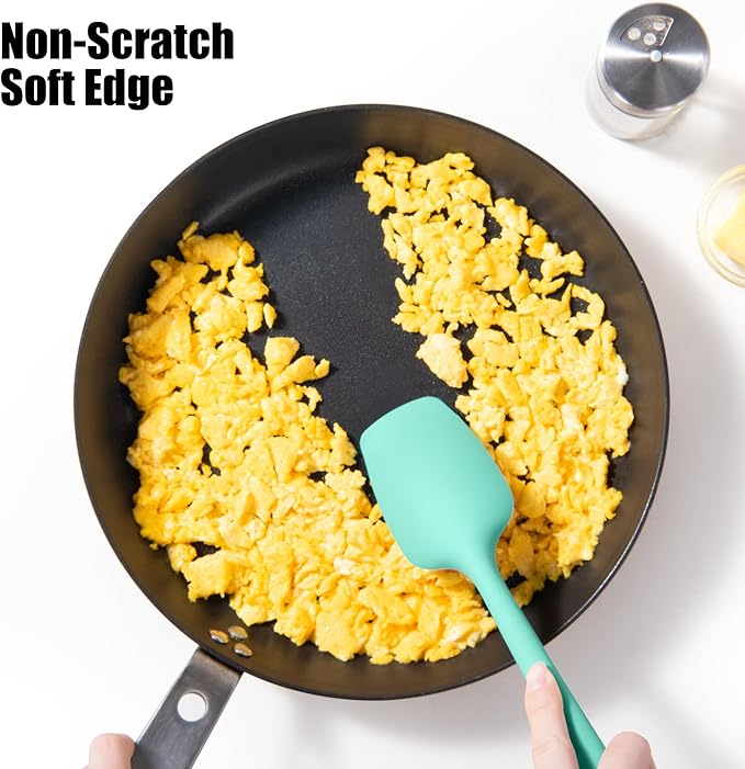4-Piece Silicone Spatula Scrapers: Doosu 600°F Heat Resistant Food Grade Kitchen BPA Free Rubber Baking Cooking Tool Nonstick Utensil Set for Mixing, Scraping, Folding, Stirring, Serving (Aqua Sky)