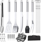 22PCS BBQ Grill Set, BBQ Grill Tools Set for Outdoor Grill with Hooks & Carry Handbag, BBQ Tools Grilling Accessories Kit for Camping/Backyard, Grilling for Men Dad