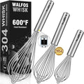 Walfos Whisk,304 Stainless Steel whisk,No-Rust 7+9+11inch Whisks for cooking Nice for Blending,Whisking,Beating.Heat resistant 600°F Dishwasher Safe. Heavy duty kitchen whisk.17.7+22.8+27.9cm -SILVER