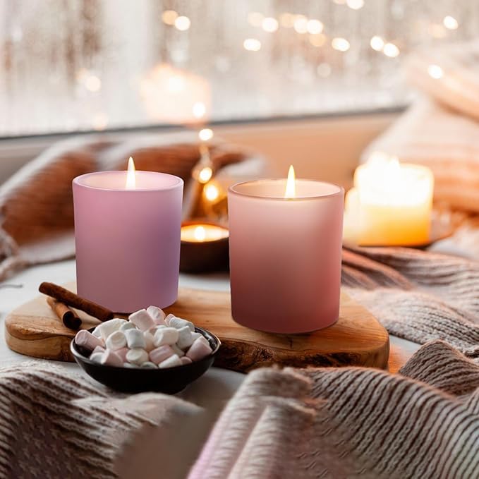 10 OZ Thick Candle Jars for Making Candles 15 Pcs, Empty Jars with Wood Lids for Candle Making, Sample Container, Matte Pink