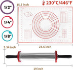 SHIKORI Rolling Pin,Adjustable Rolling Pin with Thickness Rings, Stainless Steel Dough Roller Baking Supplies for Pizza Pastry Fondant Pie Pasta-11 inch