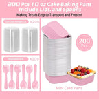 200 Pack 10 oz Pink Square Mini Cake Pans with Lids, Mini Loaf Pans with Lids, Aluminum Foil Square Brownie Baking Cups for Ramekins Muffin Cupcake Wedding Birthday Party