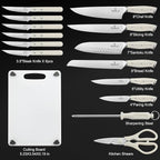 In-drawer Knife Block Set, 16PCS Kitchen Knife Set with Wooden Block, Chopping Knives Set, Stainless Steel Knife Block Set, Sharp Cooking Knife Set with Cutting Board, Rust Proof, White