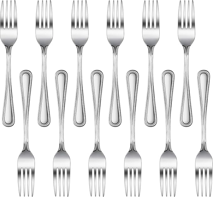 New Star Foodservice 58468 Bead Pattern 18/0 Stainless Steel, Dinner Fork 7.7-Inch Set of 12