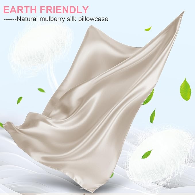 Mulberry Silk Pillow Cases 2 Pack Standard Size 20x26 Inches with Hidden Zipper, Ultra Smooth and Soft Breathable Cooling Silk Satin Pillowcase Set of 2, Better for Hair and Skin, Gifts for Women Men