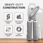 Zulay Kitchen Heavy Duty Stainless Steel Can Opener Manual with Bottle Opener - Rust Proof Manual Can Opener With Turn Knob & Comfy Soft Grip Handles - Light Gray