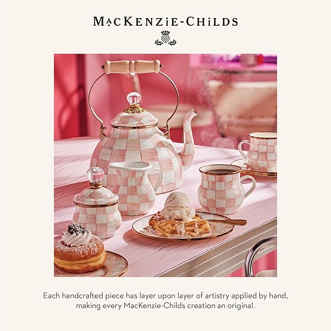 MACKENZIE-CHILDS Rosy Check Kitchen Canister, Decorative Pink-and-White Glass Storage Jar with Lid, Large