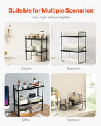 VEVOR Adjustable Kitchen Cabinet Shelf Organizer, Expandable 2 Tier Cabinet Shelf, Stackable Countertop Organizers and Storage Risers, Pantry for Kitchen Bathroom Office, Black