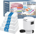 ZXA Vacuum Storage Bag with Electric Air Pump, 20 Pack (4 Jumbo, 4 Large, 4 Medium, 4 Small, 4 Roll Up Bags) Vacuum Seal Bags for Clothing, Pillows, Blanket, Duvets, Comforters, Travel