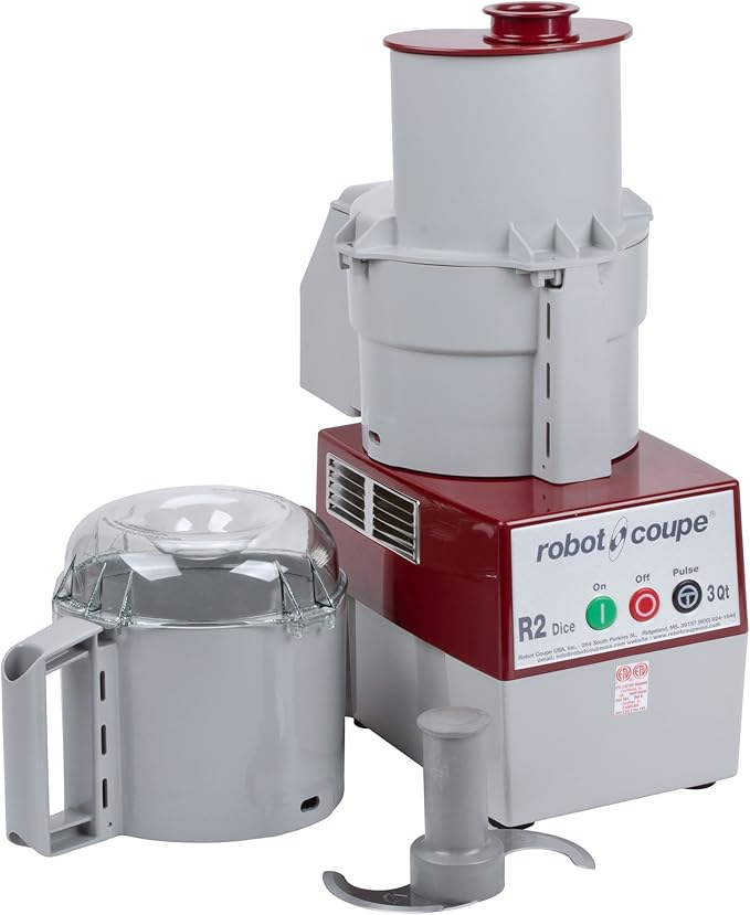 Robot Coupe R2 Dice Continuous Feed Combination Food Processor Dicer with 3-Quart Polycarbonate Bowl, Gray, 120-Volts