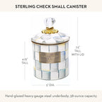 MACKENZIE-CHILDS Small Enamel Canister, Kitchen Storage Container for Flour and Sugar, 1.13 Liters, Grey-and-White Sterling Check