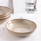 AmorArc 8.5'' Large Pasta Bowls, 36oz Ceramic Pasta Serving Bowls Set of 4 for Kitchen, Wide Bowls for Pasta,Salad,Oatmeal, Microwave Safe, Reactive Glaze-Latte