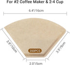 Segarty Coffee Filters Cone, 200 Count #2 Natural Brown Unbleached Paper, Disposable Pour Over Coffee Filter, 02 Size Coffee Filter for Single Serve Brewing Dripping
