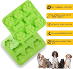 2 Pack Puppy Dog Paw and Bone Shaped 2 in 1 Silicone Molds, Reusable Non-Stick Ice Cube Trays & Candy Chocolate Molds for Homemade Dog Treats, Pudding & Baking Biscuit (Green Orange)