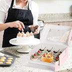 JCD 8 Packs Pink Bento Cake and Cupcake Box 1+8 Bento Box with Clear Window for 4-inch Cake and 8 Cupcakes Packaging Gift Baked Goods for Family Dinner Birthday Party Picnic Gift (Pink 1+8/8Pcs)