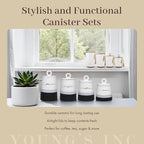 Youngs 21207 Ceramic Canister with Wood Lid and Silicon Seal, Crystal Knob and Blessing Bead Tassel Accent, 4-piece Set