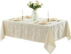 Newbridge Barcelona Luxury Damask Fabric Tablecloth, 52” Wide x 70” Rectangle, Antique White, 100% Polyester, No Iron, Soil Resistant Dining Room, Party and Banquet Table Cover