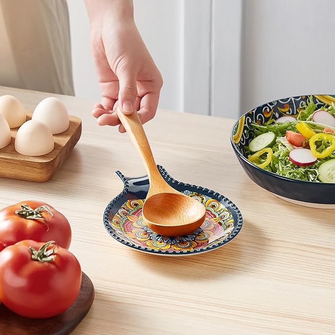 vancasso Ceramic Spoon Rest for Stove Top, 7.7 Inch Cooking Spoon Holder for Kitchen Counter Decor, Spoon Holder for Coffee Spoon Rest, Spoon Cradle, Spatula, Spoons or Tongs, Decorations, Blue