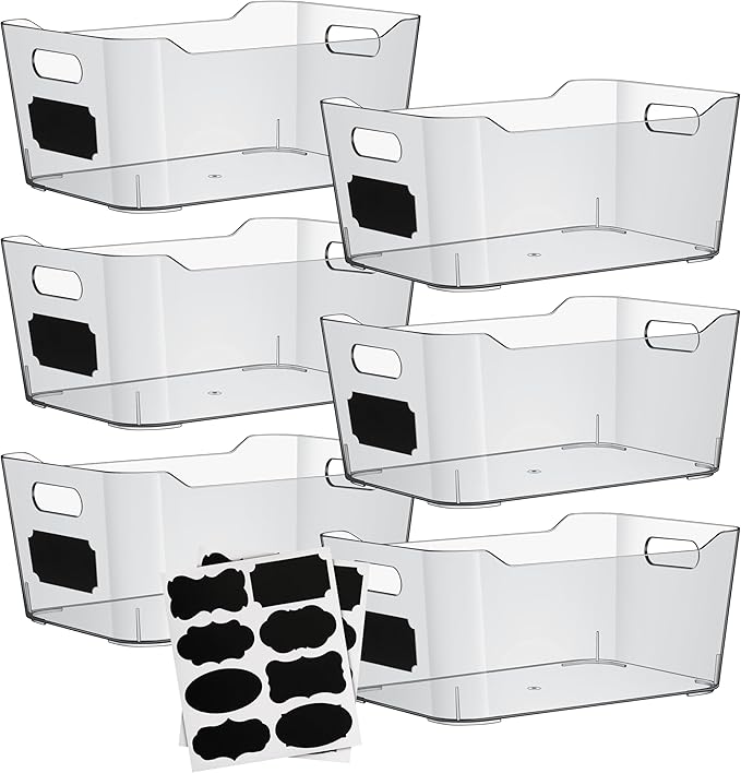 Plastic Clear Storage Bins with Labels, Home Freezer Refrigerator Pantry Organizers and Storage Containers Fridge Organizer Bins Kitchen Organization Cabinet Medicine Bin for organizing