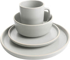 Gibson Home Zuma 16 Piece Round Kitchen Dinnerware Set, Dishes, Plates, Bowls, Mugs, Service for 4, Matte Stoneware, Light Grey