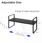 Expandable Cabinet Shelf Organizer, Stackable Kitchen Pantry Counter Storage, Adjustable Cupboard Stand Rack Risers Spice Organization Heavy Duty Black Small 3 Pack