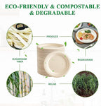 Vplus 350 Pack Paper Plates 7 inch 100% Compostable, Heavy-Duty Disposable Paper Plates Bagasse Natural Biodegradable Eco-Friendly Sugarcane