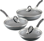 Circulon A1 Series with ScratchDefense Technology Nonstick Induction, Frying Pans/Skillets with Lids, Metal Utensil Safe, Skillet Set w/Lid (8.5", 10" & 12") - Graphite