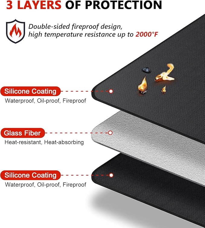 90 x 48 inch Under Grill Mats for Outdoor Grill, Double-Sided Fireproof Deck and Patio Protector Mat, Waterproof Oil-Proof BBQ Floor Pad Indoor Fire Pit Fireplace Mat