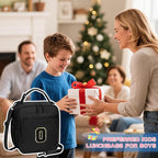Initial Insulated Lunch Bag for Boys Kids, Back to School Gift, Reusable Leak-proof Lunch Box with Adjustable Strap for School Daycare Travel Picnic（Black，O）