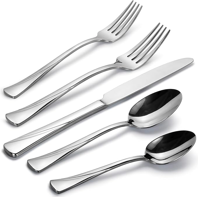 Alata Alice 60-Piece Silverware Set Stainless Steel Flatware Set,Service for 12,Mirror Polished Cutlery Set,Dishwasher Safe